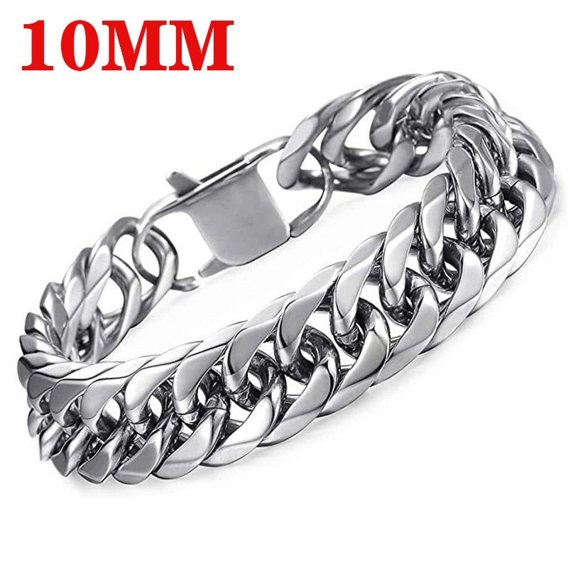 HNSP 8MM -14MM Wide Thick Stainless Steel Bracelet Homme Hand Chain For Men Male