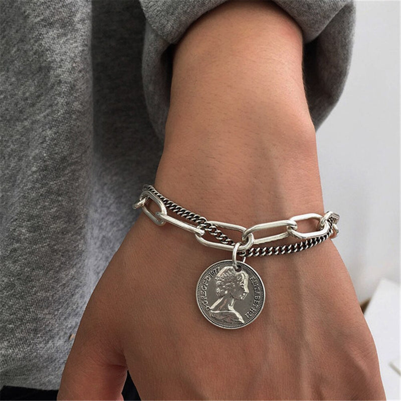 Punk Hip Hop Tag Coin Bracelet Bohemian Retro Thai Original  Exquisite Unique Lucky Pendant Bracelet Fashion Female Jewelry