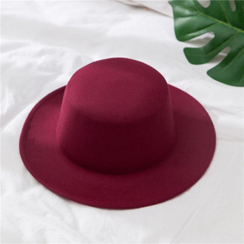 Flat Fedoras Hats for Women Classic British Jazz Cap Imitation Woolen Wide Brim Ladies Caps Church Derby Flat Top Hat gorras