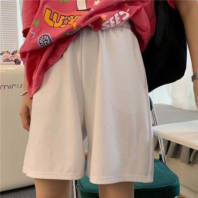 2021 Summer Shorts Women Elasticity Lovely Girls Korean Style Sweet Students Harajuku Simple Pure Gray Oversize Trousers Female