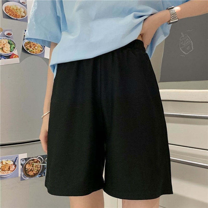 2021 Summer Shorts Women Elasticity Lovely Girls Korean Style Sweet Students Harajuku Simple Pure Gray Oversize Trousers Female