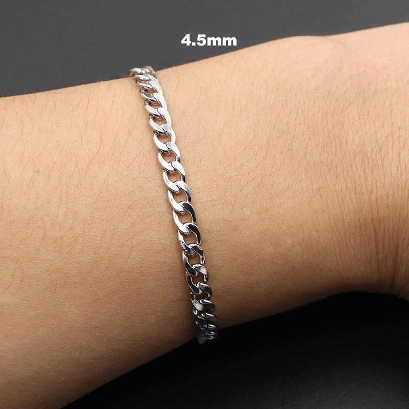 3-7mm Simple Stainless Steel Men Curb Cuban Chain Fashion Women Bracelet On Hand For Couple Unisex Wrist Jewelry Gift Party