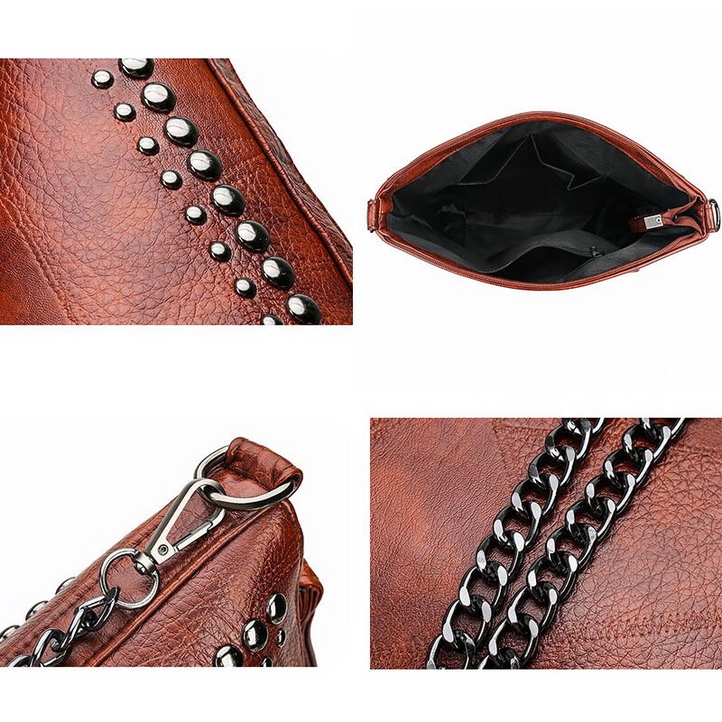 DIINOVIVO Vintage Bag Women Shoulder Bags Punk Rivet Bucket Bag Handbag Lady Casual PU Leather Crossbody Bags Female WHDV1387