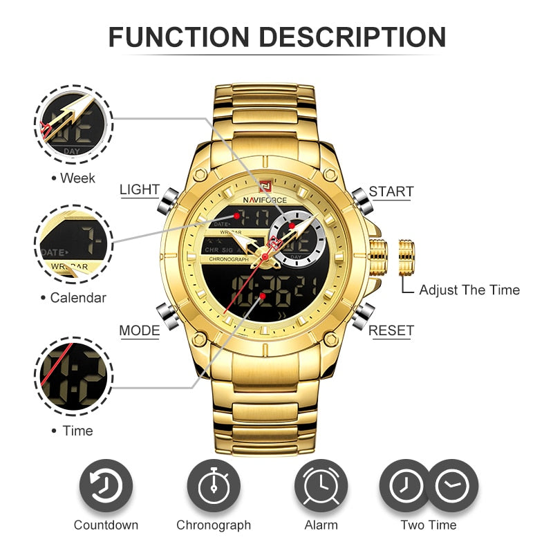 NAVIFORCE Luxury Original Sports Wrist Watch For Men Quartz Steel Waterproof Digital Fashion Watches Male Relogio Masculino 9163