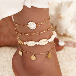 4pc/set Bohemia Shell Chain Anklet Sets For Women Sequins Ankle Bracelet On Leg Foot Trendy Summer Beach Jewelry Gift