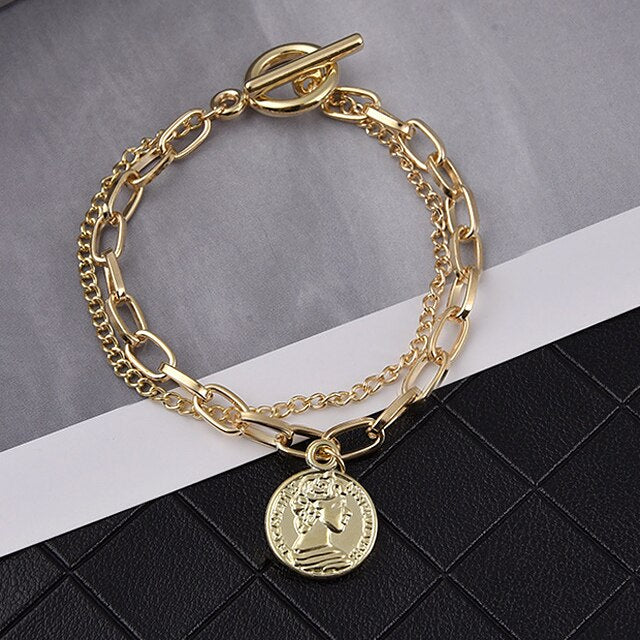 Punk Hip Hop Tag Coin Bracelet Bohemian Retro Thai Original  Exquisite Unique Lucky Pendant Bracelet Fashion Female Jewelry