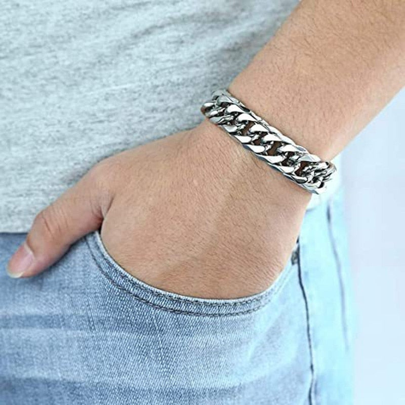 HNSP 8MM -14MM Wide Thick Stainless Steel Bracelet Homme Hand Chain For Men Male