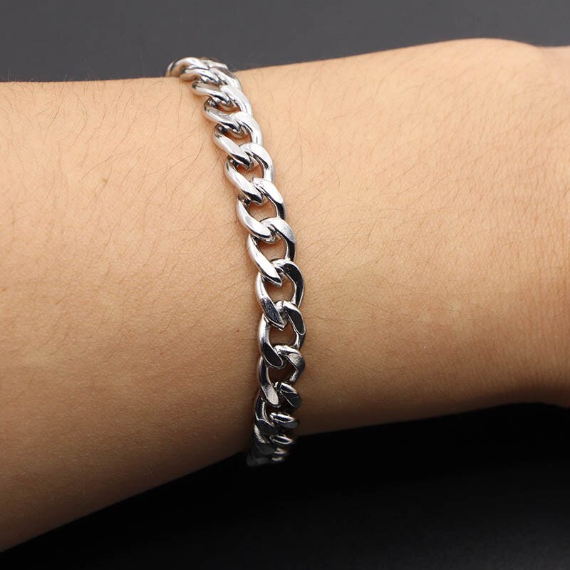 3-7mm Simple Stainless Steel Men Curb Cuban Chain Fashion Women Bracelet On Hand For Couple Unisex Wrist Jewelry Gift Party