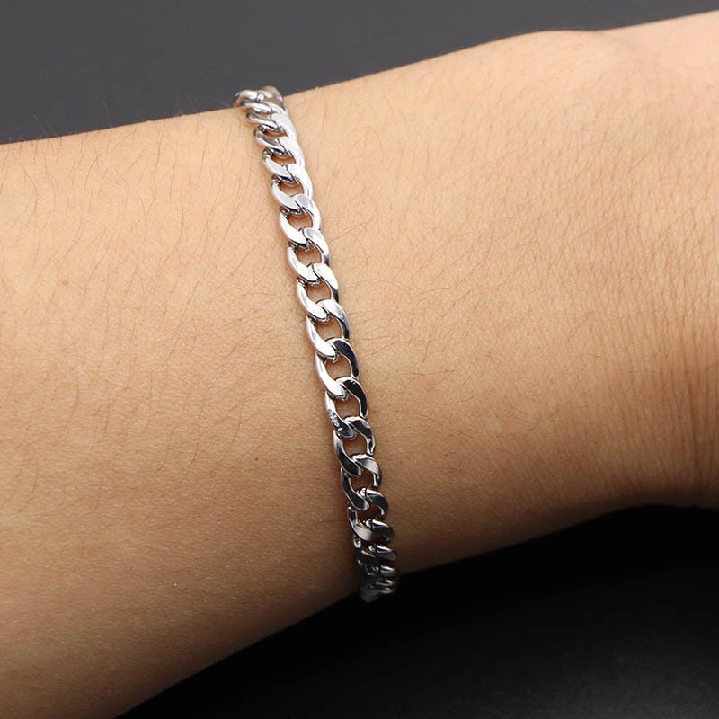 3-7mm Simple Stainless Steel Men Curb Cuban Chain Fashion Women Bracelet On Hand For Couple Unisex Wrist Jewelry Gift Party