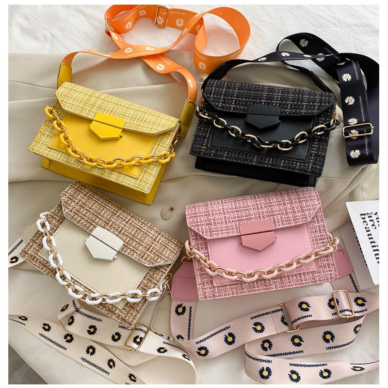 Wide Strap Shoulder Bags for Women 2020 Designer Lady Handbags and Purses Fashion Chain Messenger Crossbody Bags