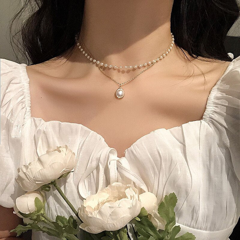 Bohemia Multilayer Necklace For Women Gold Silver Color Pearl Choker Necklaces 2021 New Neck Jewelry Collier Femme