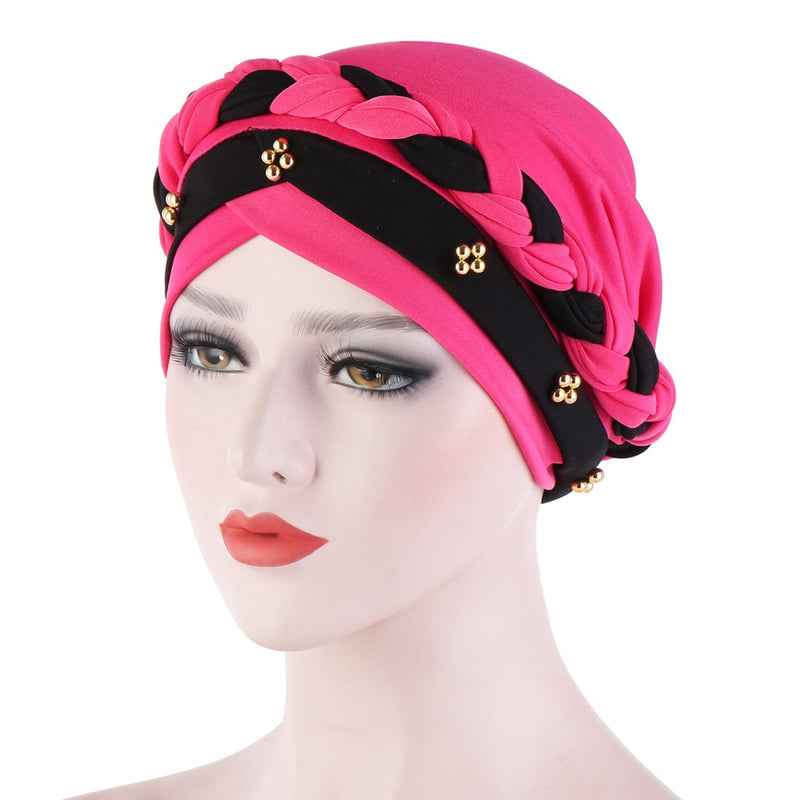 India Muslim Women Hijab Hat Cancer Chemo Cap Braid Beads Turban Headscarf Islamic Head Wrap Lady Beanie Bonnet Hair Loss Cover