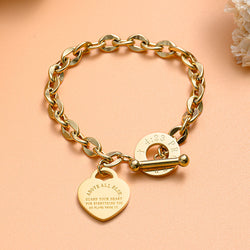 Fashion Heart Charm Stainless Steel Bracelet For Women Vintage Gold Plating Punk Thick Chain Bracelets on Hand 2021 New Jewelry