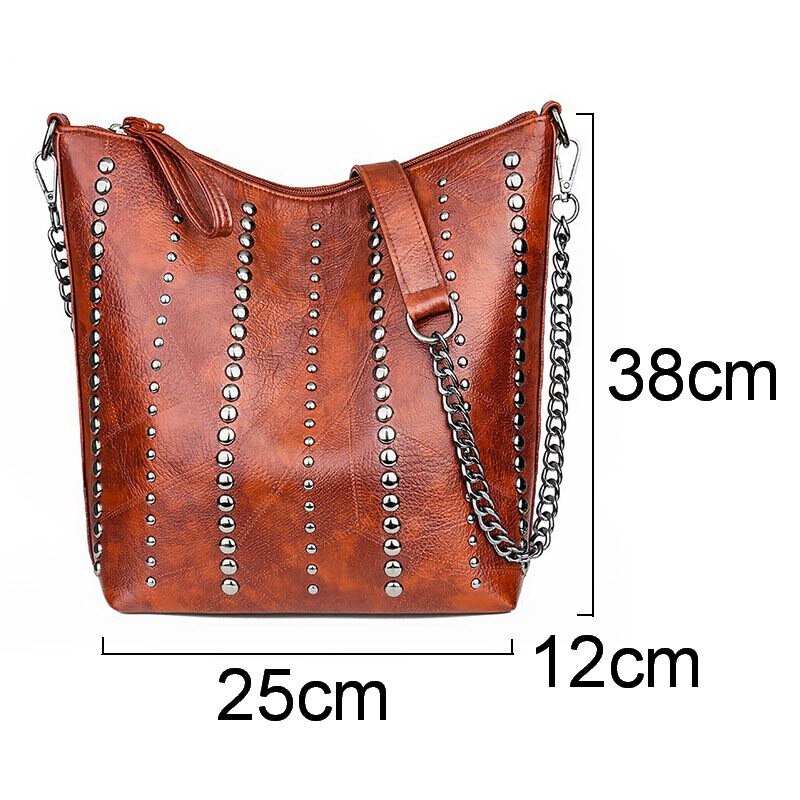 DIINOVIVO Vintage Bag Women Shoulder Bags Punk Rivet Bucket Bag Handbag Lady Casual PU Leather Crossbody Bags Female WHDV1387