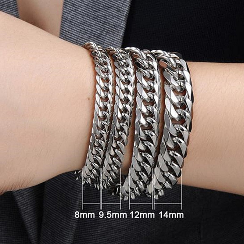 HNSP 8MM -14MM Wide Thick Stainless Steel Bracelet Homme Hand Chain For Men Male