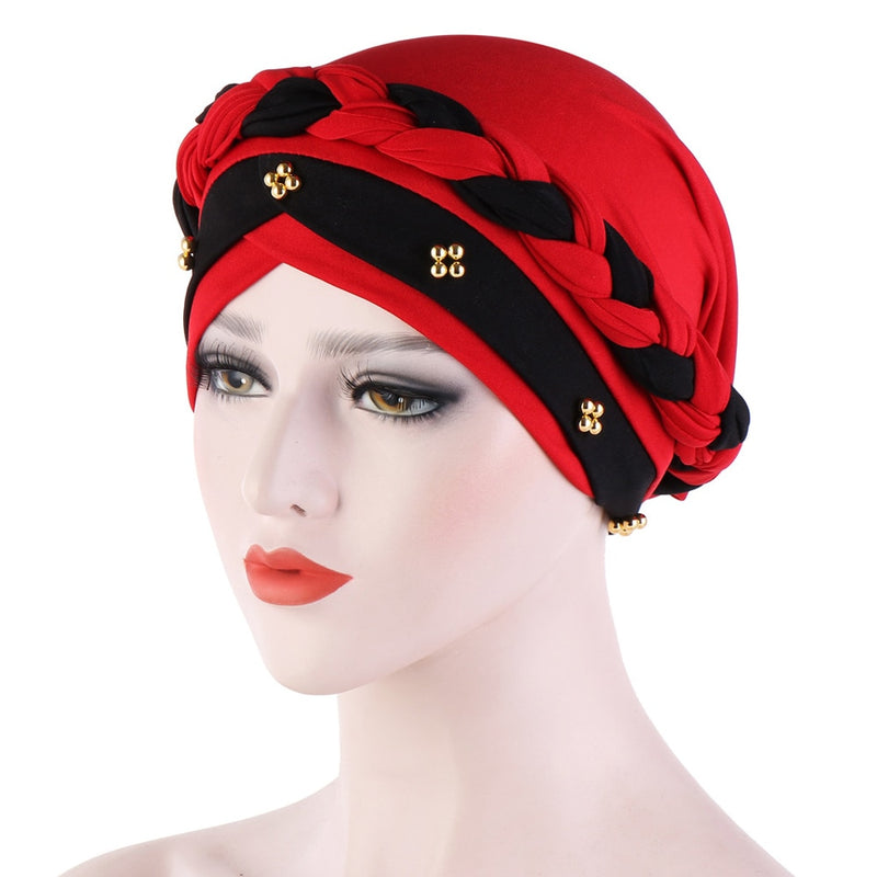 India Muslim Women Hijab Hat Cancer Chemo Cap Braid Beads Turban Headscarf Islamic Head Wrap Lady Beanie Bonnet Hair Loss Cover