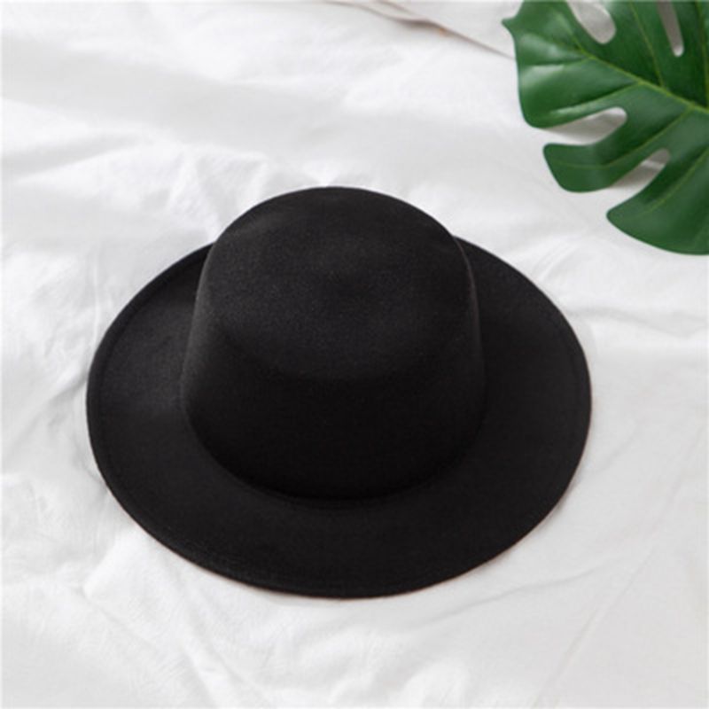 Flat Fedoras Hats for Women Classic British Jazz Cap Imitation Woolen Wide Brim Ladies Caps Church Derby Flat Top Hat gorras