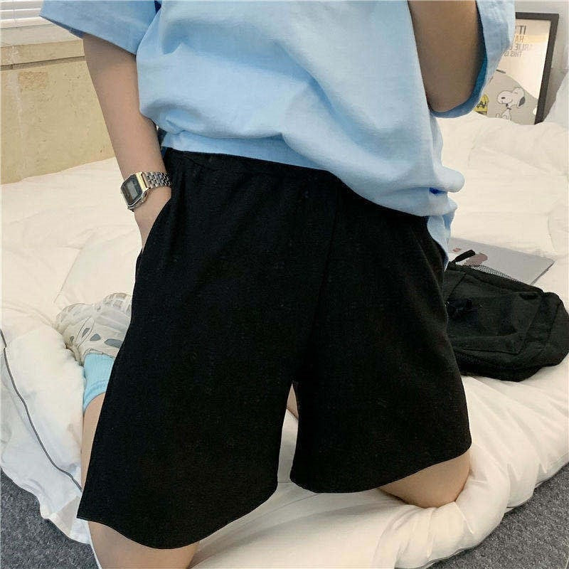 2021 Summer Shorts Women Elasticity Lovely Girls Korean Style Sweet Students Harajuku Simple Pure Gray Oversize Trousers Female