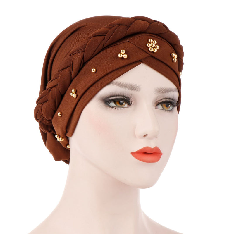 India Muslim Women Hijab Hat Cancer Chemo Cap Braid Beads Turban Headscarf Islamic Head Wrap Lady Beanie Bonnet Hair Loss Cover