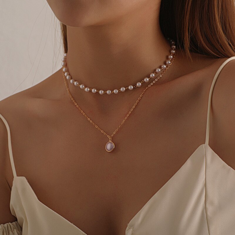 Bohemia Multilayer Necklace For Women Gold Silver Color Pearl Choker Necklaces 2021 New Neck Jewelry Collier Femme