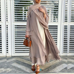 Better Double layer Abaya Kimono Dubai Kaftan Muslim Cardigan Abayas Dresses Women Casual Robe Femme Caftan Islam Clothes F2664