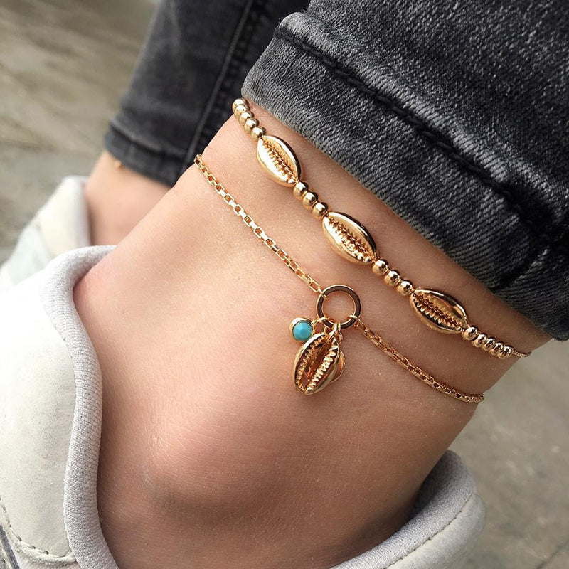 Female Bohemian Shell Heart Summer Anklets For Women Tortoise Ankle Bracelets Girls Barefoot on Leg Chain Jewelry Gift