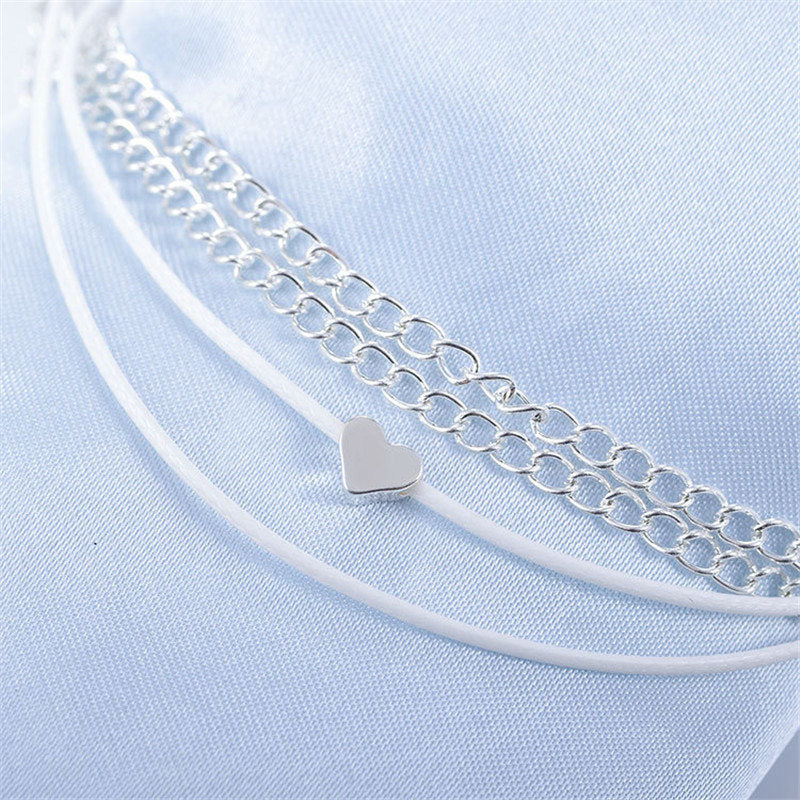 Bohemian Silver Color Anklet Bracelet On The Leg Fashion Heart Female Anklets Barefoot For Women Leg Chain Beach Foot Jewel