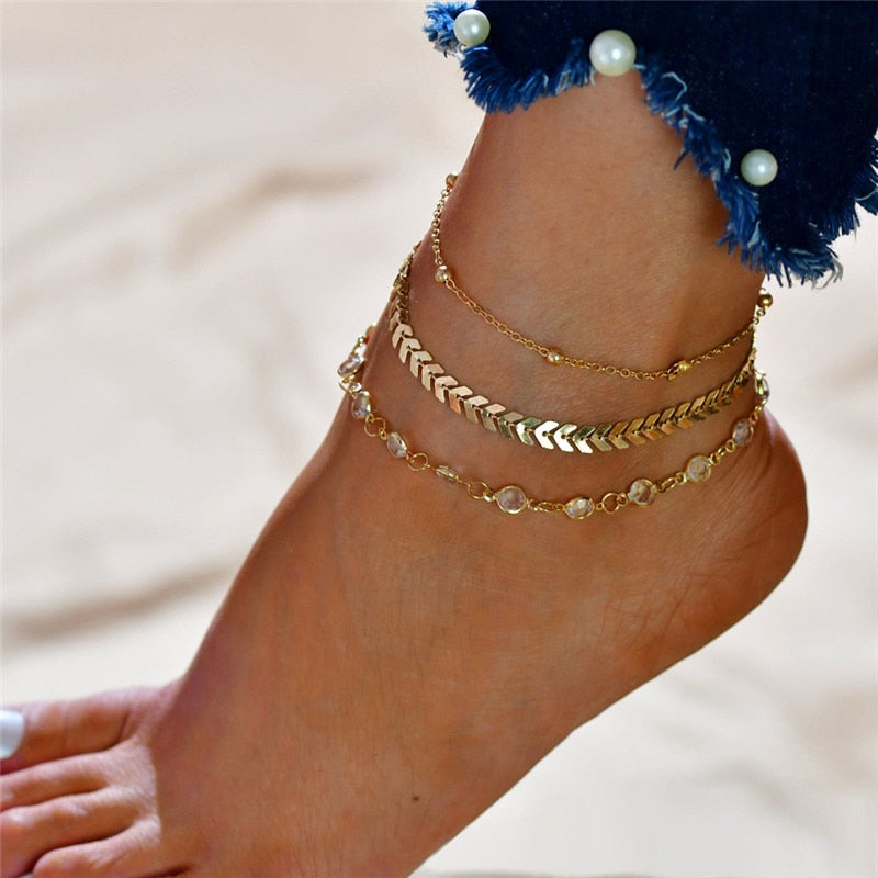 Modyle Bohemian Beads Ankle Bracelet for Women Leg Chain Round Tassel Anklet Vintage Foot Jewelry Accessories