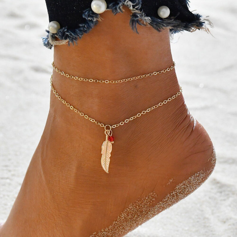 Modyle Bohemian Beads Ankle Bracelet for Women Leg Chain Round Tassel Anklet Vintage Foot Jewelry Accessories