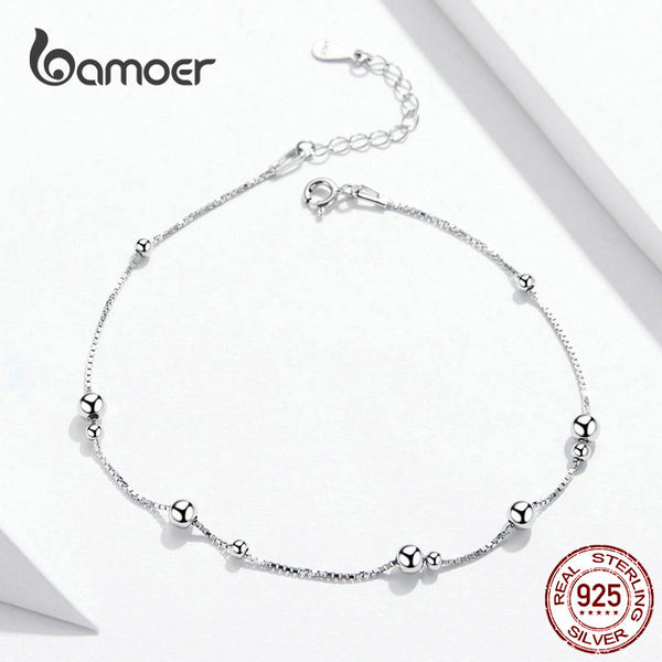 bamoer Minimalist Round Beads Anklet Sterling Silver Chian Bracelet for Leg Female Foot Jewelry For Women Leg Chain SCT005