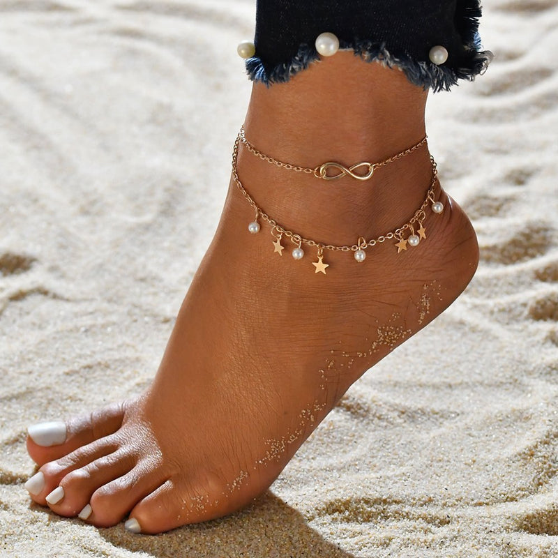 Modyle Bohemian Beads Ankle Bracelet for Women Leg Chain Round Tassel Anklet Vintage Foot Jewelry Accessories