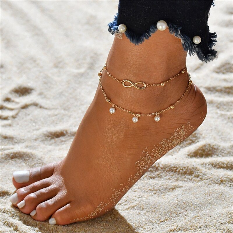 Modyle Bohemian Beads Ankle Bracelet for Women Leg Chain Round Tassel Anklet Vintage Foot Jewelry Accessories