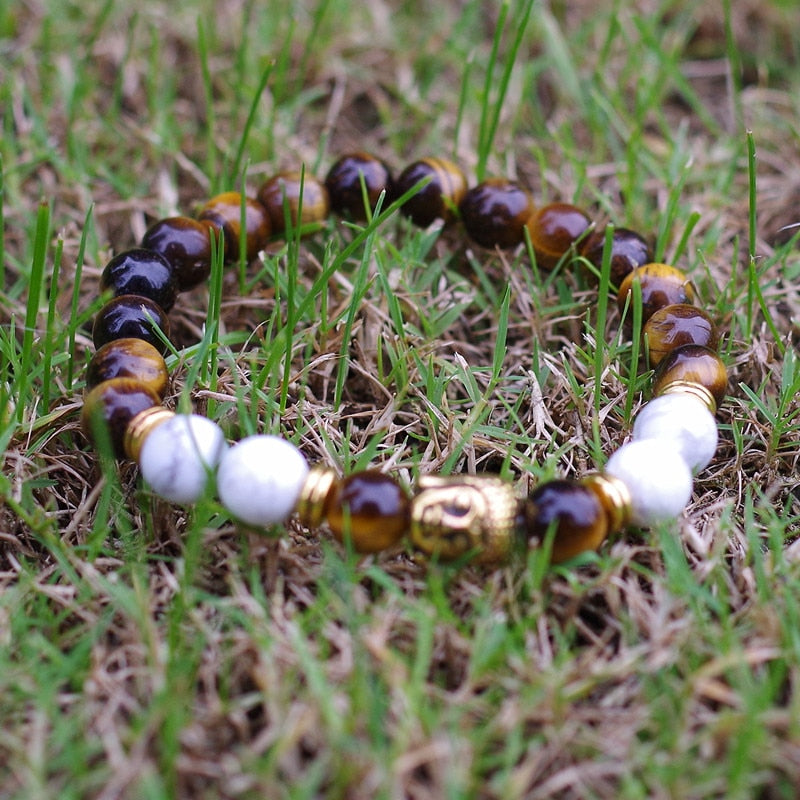 DIY 8MM Tiger Eye Stone Yoga Healing Reiki Prayer Mala Buddha Bracelet Women Men Strand Charm Bracelet Jewelry