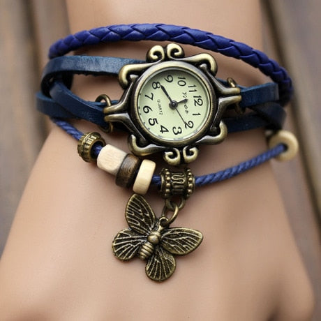 Foreign trade antique watch fashion leather wrapped bracelet epidermis women table butterfly pendants wholesale children table