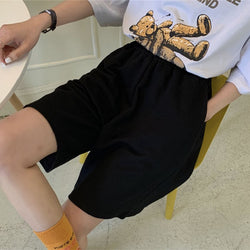 2021 Summer Shorts Women Elasticity Lovely Girls Korean Style Sweet Students Harajuku Simple Pure Gray Oversize Trousers Female