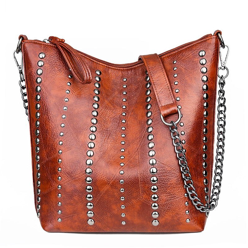 DIINOVIVO Vintage Bag Women Shoulder Bags Punk Rivet Bucket Bag Handbag Lady Casual PU Leather Crossbody Bags Female WHDV1387