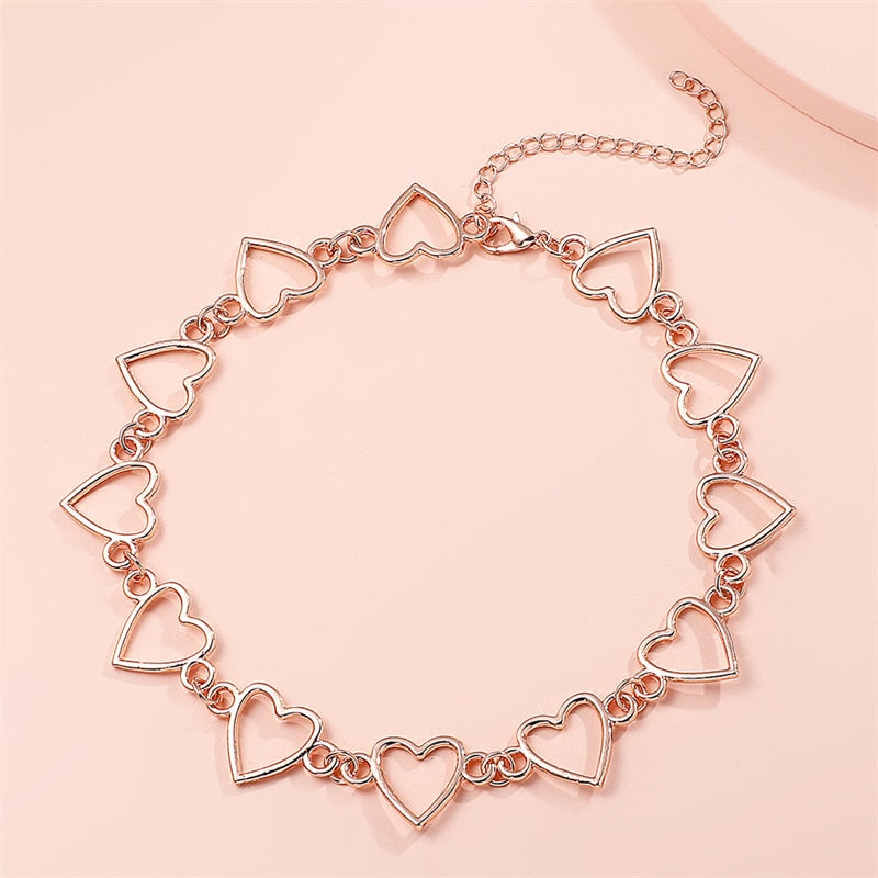 Kpop Vintage Harajuku Goth Metal Heart Neck Chains Choker Grunge Necklaces For Women Egirl Cosplay Aesthetic Accessories Jewelry