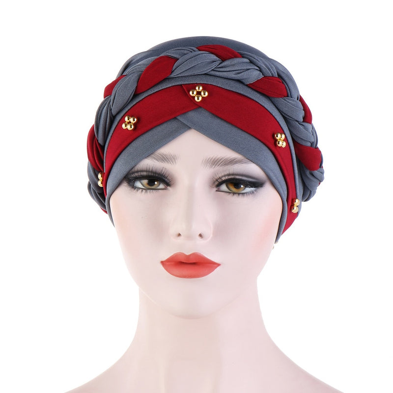 India Muslim Women Hijab Hat Cancer Chemo Cap Braid Beads Turban Headscarf Islamic Head Wrap Lady Beanie Bonnet Hair Loss Cover