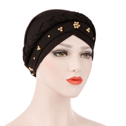 India Muslim Women Hijab Hat Cancer Chemo Cap Braid Beads Turban Headscarf Islamic Head Wrap Lady Beanie Bonnet Hair Loss Cover