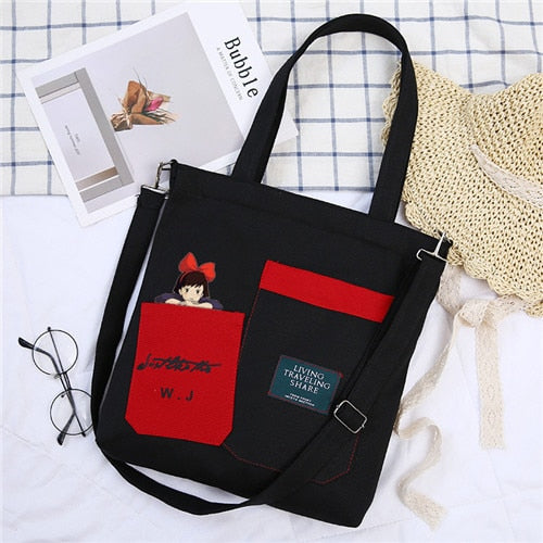 Anime Kiki's Delivery Service canvas shoulder bag Large Capacity Handbags Women Bags Lady Tote Shopping Crossbody Bags