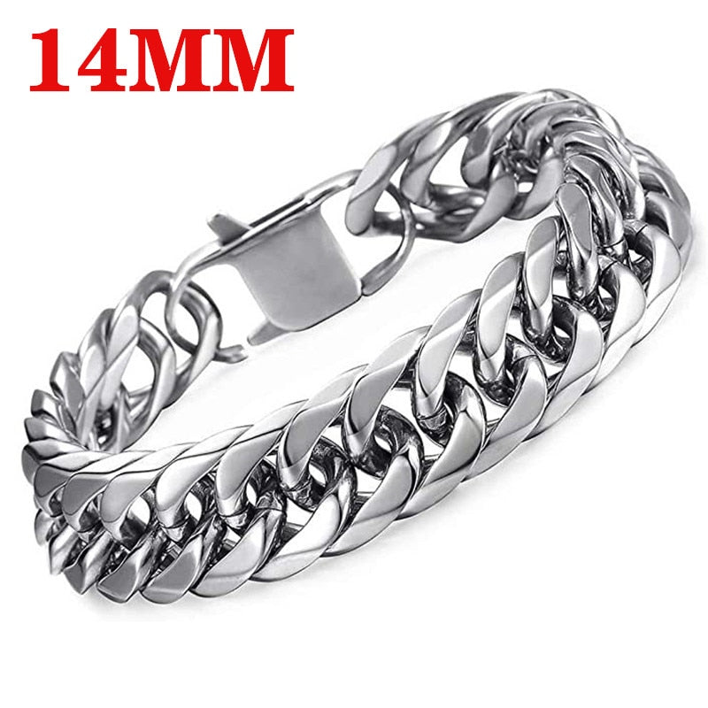 HNSP 8MM -14MM Wide Thick Stainless Steel Bracelet Homme Hand Chain For Men Male