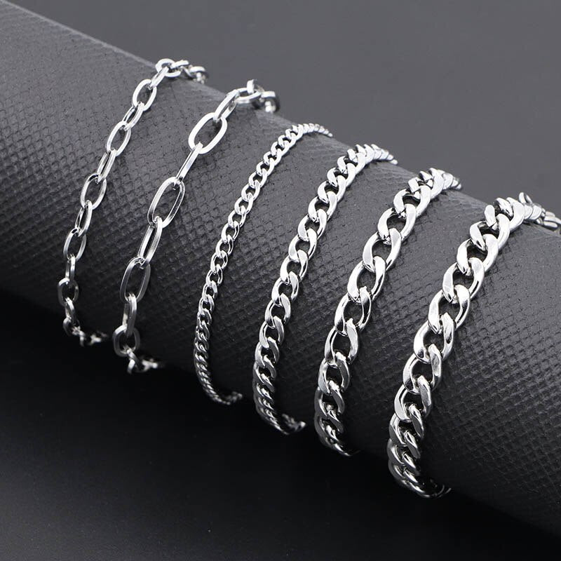 3-7mm Simple Stainless Steel Men Curb Cuban Chain Fashion Women Bracelet On Hand For Couple Unisex Wrist Jewelry Gift Party