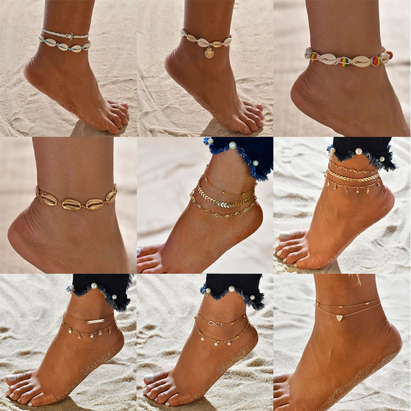 Female Bohemian Shell Heart Summer Anklets For Women Tortoise Ankle Bracelets Girls Barefoot on Leg Chain Jewelry Gift