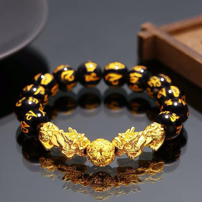 Feng Shui Men&#39;s Lucky Prayer Beads Bracelet for Men Women Wristband Gold Color Pixiu Wealth and Good Luck Changing Bracelets