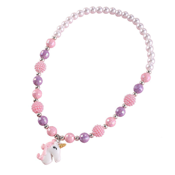 Makersland Children Sweet Necklace Bracelet Set Cute Pendant Pink Purple Beaded Girls Necklace Beads DIY Jewelry Wholesale