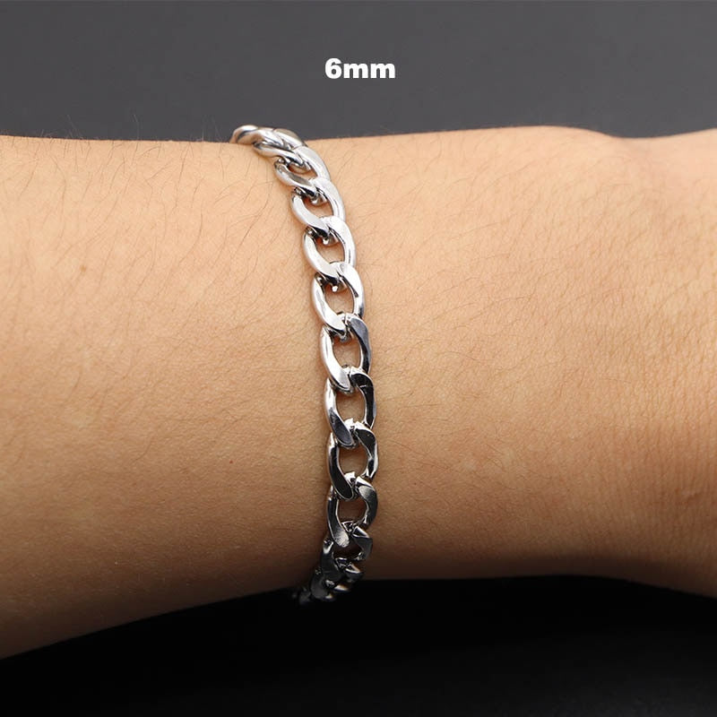 3-7mm Simple Stainless Steel Men Curb Cuban Chain Fashion Women Bracelet On Hand For Couple Unisex Wrist Jewelry Gift Party