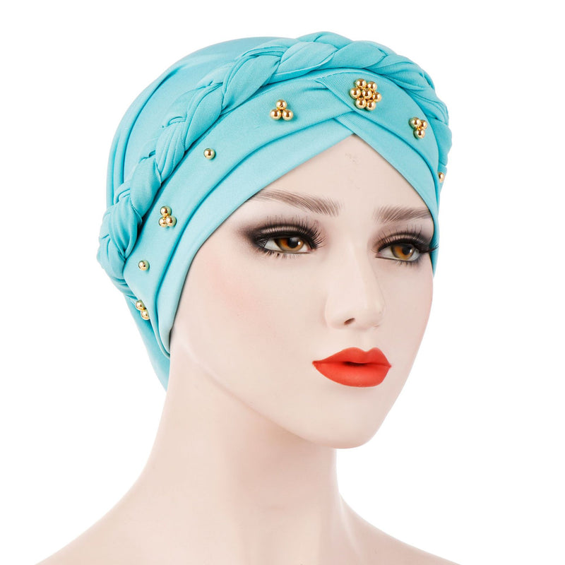 India Muslim Women Hijab Hat Cancer Chemo Cap Braid Beads Turban Headscarf Islamic Head Wrap Lady Beanie Bonnet Hair Loss Cover