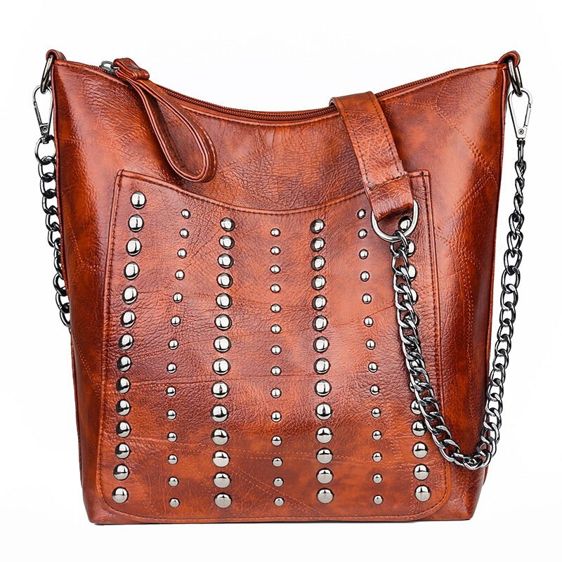 DIINOVIVO Vintage Bag Women Shoulder Bags Punk Rivet Bucket Bag Handbag Lady Casual PU Leather Crossbody Bags Female WHDV1387