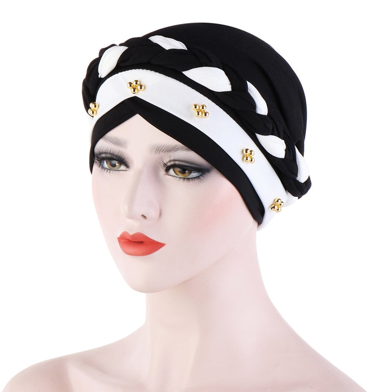 India Muslim Women Hijab Hat Cancer Chemo Cap Braid Beads Turban Headscarf Islamic Head Wrap Lady Beanie Bonnet Hair Loss Cover