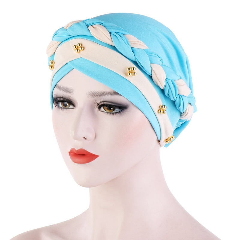 India Muslim Women Hijab Hat Cancer Chemo Cap Braid Beads Turban Headscarf Islamic Head Wrap Lady Beanie Bonnet Hair Loss Cover